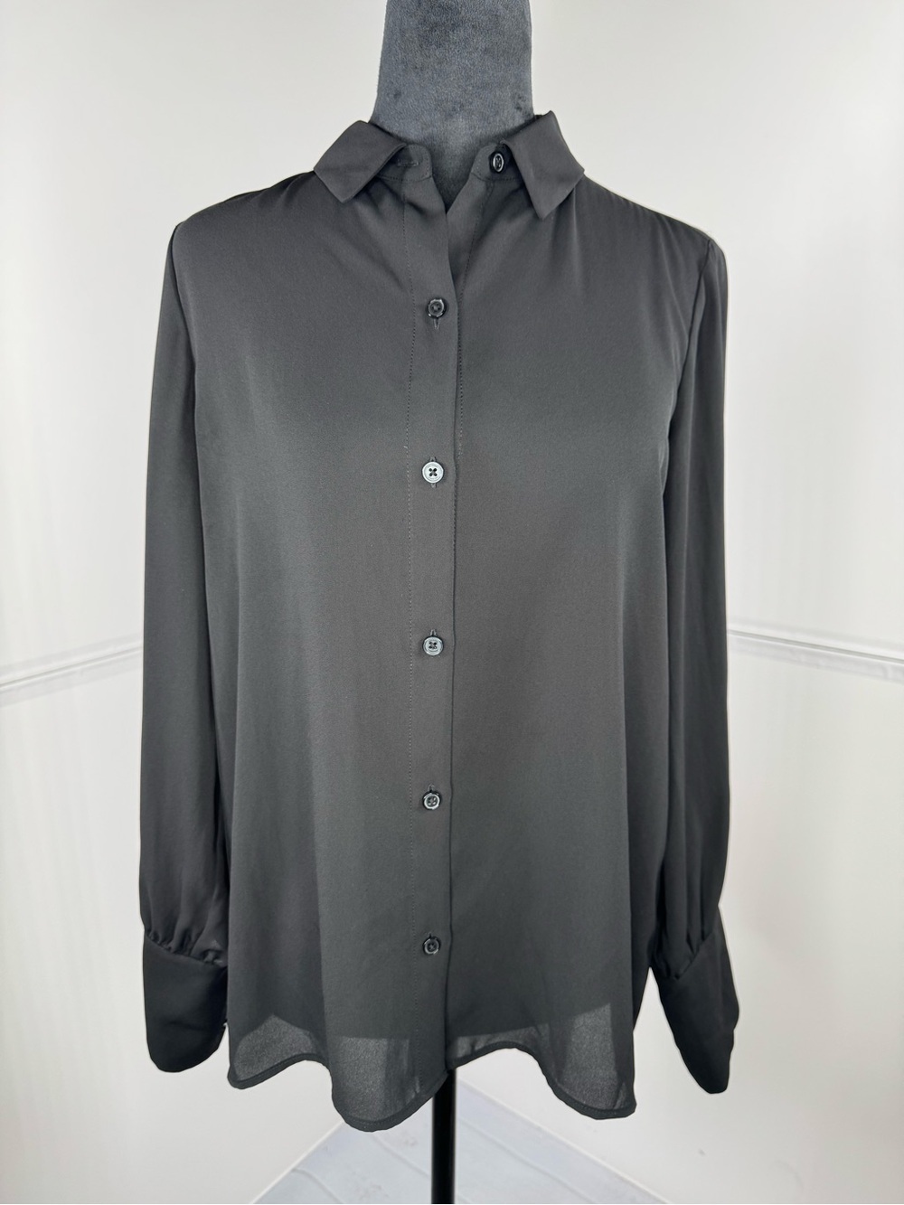 Halogen Black Sheer Button Down Blouse Long Sleeve Size 8
